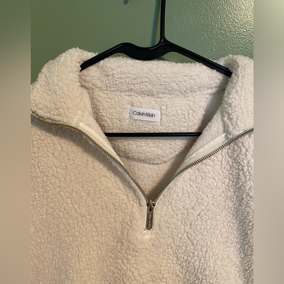 Calvin Klein Off-White Sherpa Cowl Sweater - Picture 2 of 5